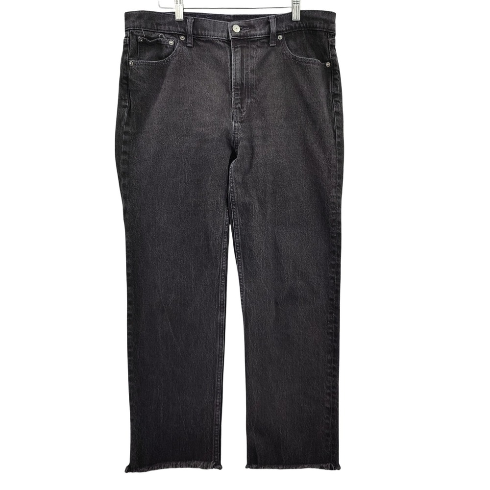 GAP Women 90s Aesthetic Grunge Straight High Rise Jeans 16R/33 Black Raw Hem